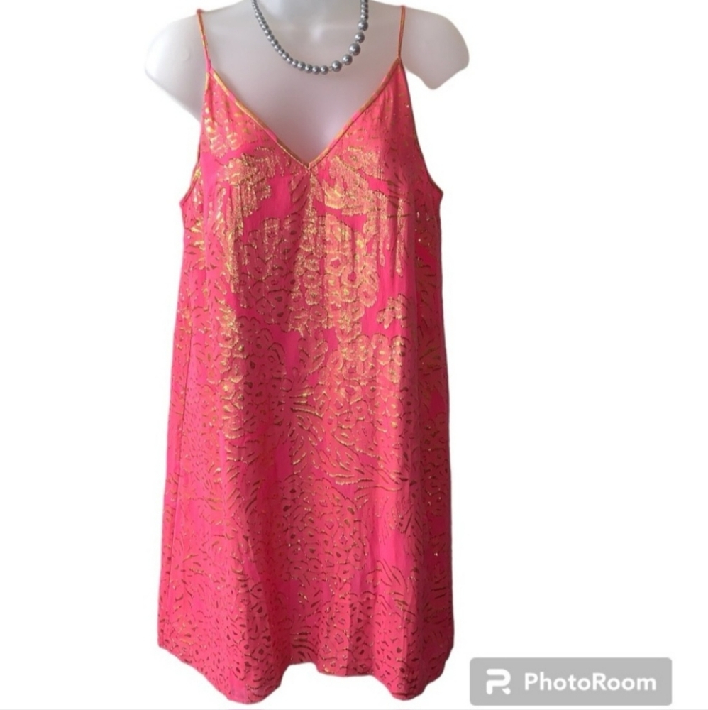 LILLY PULITZER GOLD AND PINK DRESS size XS NWT